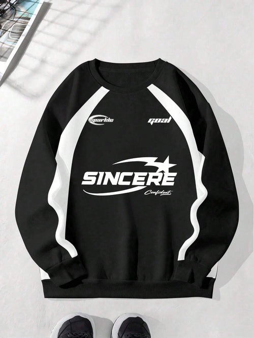 Bold “SINCERE” Graphic Colorblock Sweatshirt