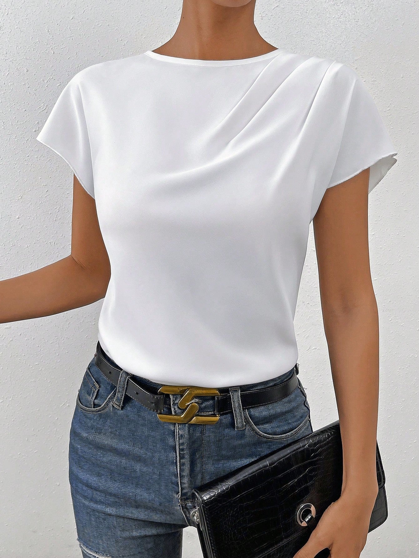 Essnce Solid Batwing Sleeve Blouse