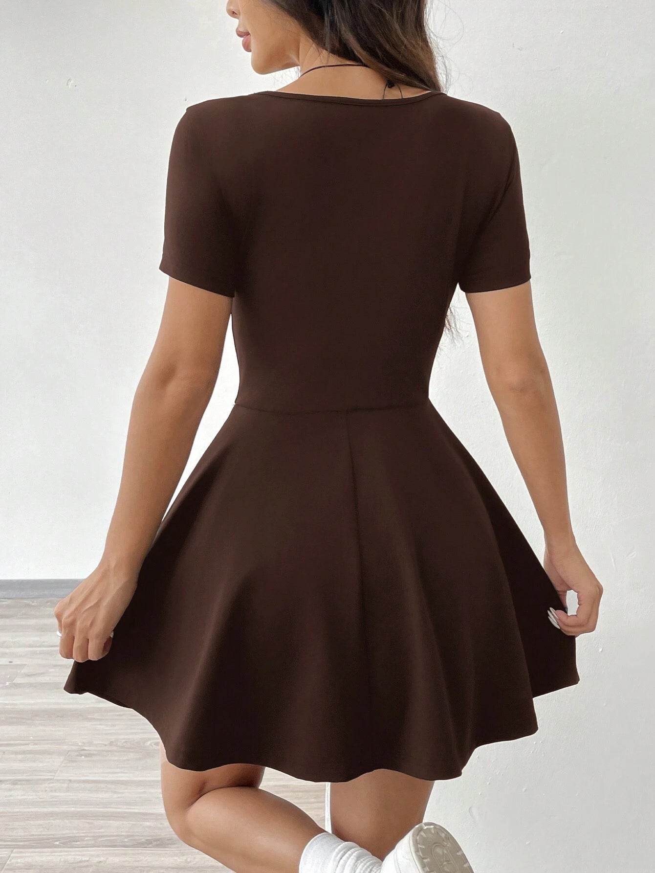 Chocolate Brown Ribbed Knit Short Casual Dress