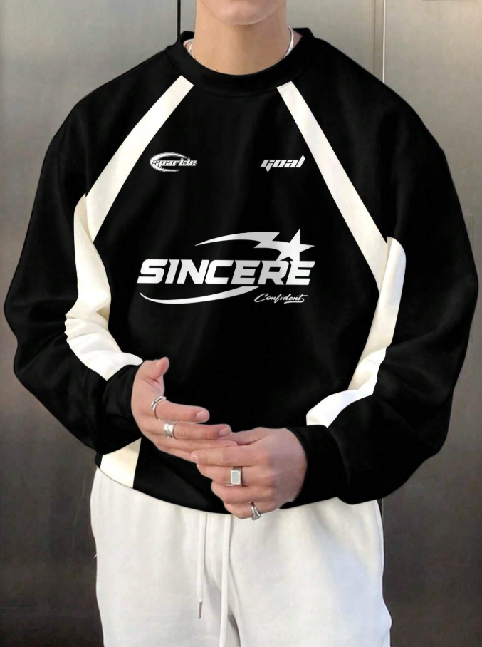 Bold “SINCERE” Graphic Colorblock Sweatshirt