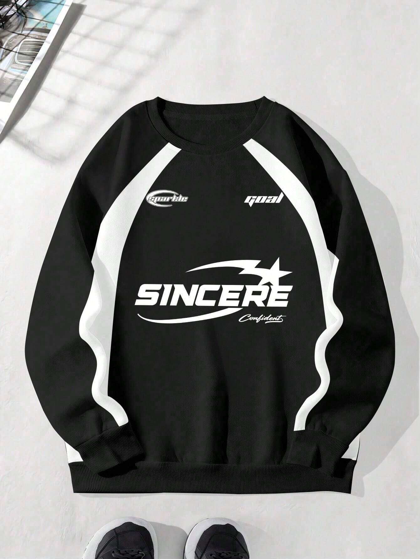Bold “SINCERE” Graphic Colorblock Sweatshirt