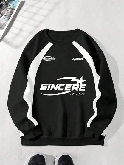 Bold “SINCERE” Graphic Colorblock Sweatshirt