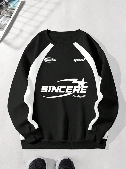 Bold “SINCERE” Graphic Colorblock Sweatshirt